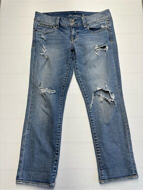 American Eagle Women's Size 6 Distressed Coastal | Western Y2K Vibe Blue Jeans